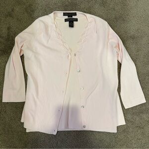 Linda Matthews Beaded Cardigan Tank Top Sweater Set Baby Pink